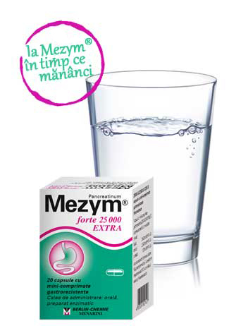 Product image of Mezym and a glass of water